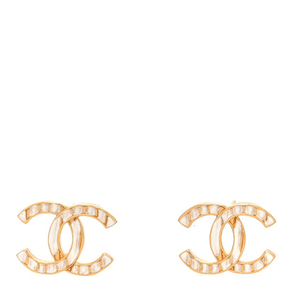 Chanel Metal CC Earrings Gold White 1 of 4