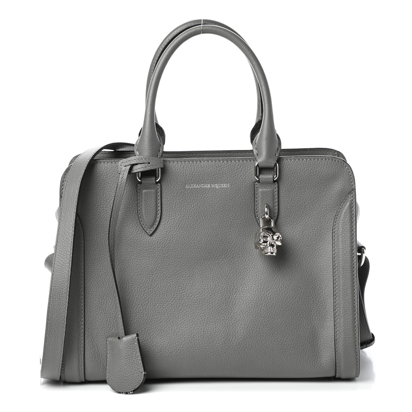 Pebbled Calfskin Small Skull Padlock Zip Around Tote Dark Grey