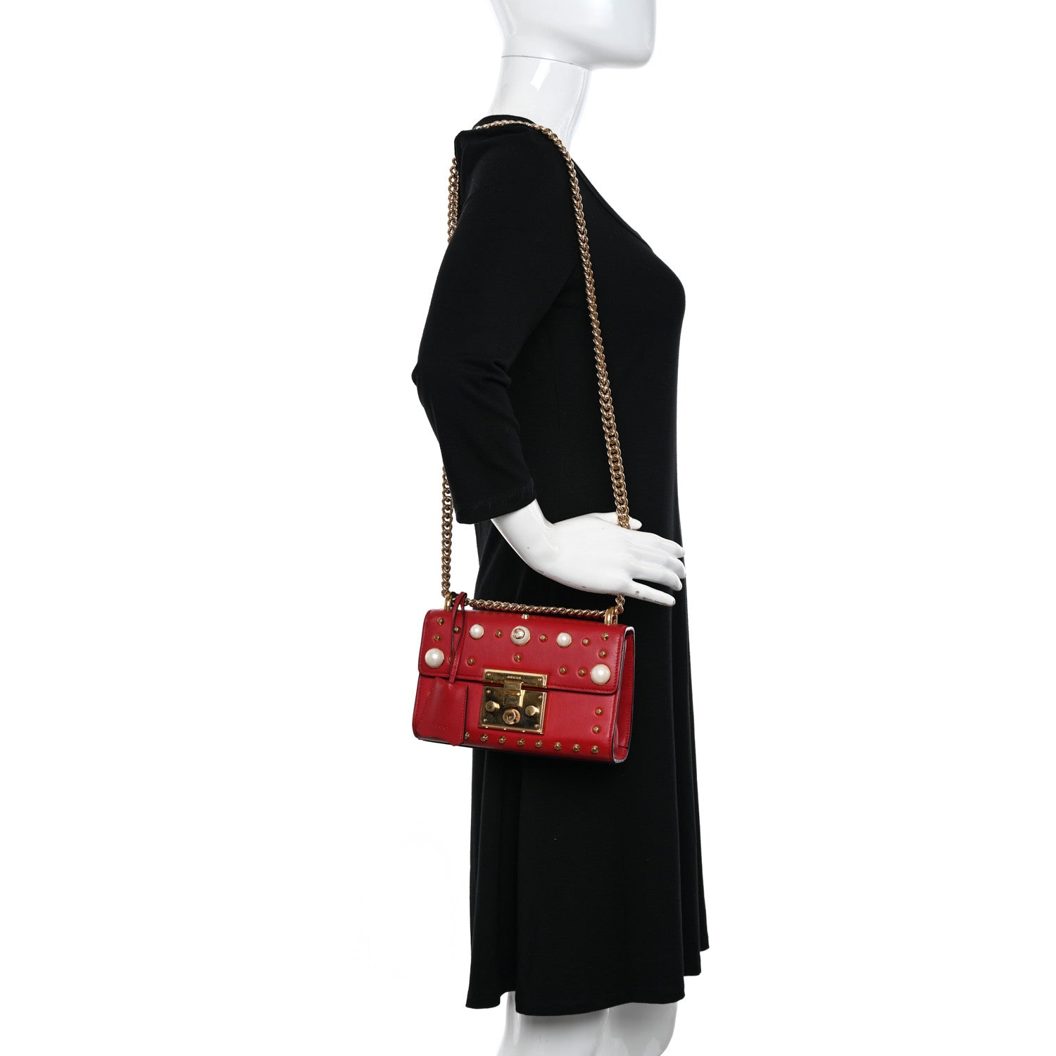 Gucci Calfskin Studded Small Padlock Shoulder Bag Hibiscus Red 2 of 10