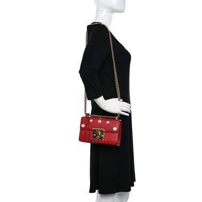 Gucci Calfskin Studded Small Padlock Shoulder Bag Hibiscus Red 2 of 10