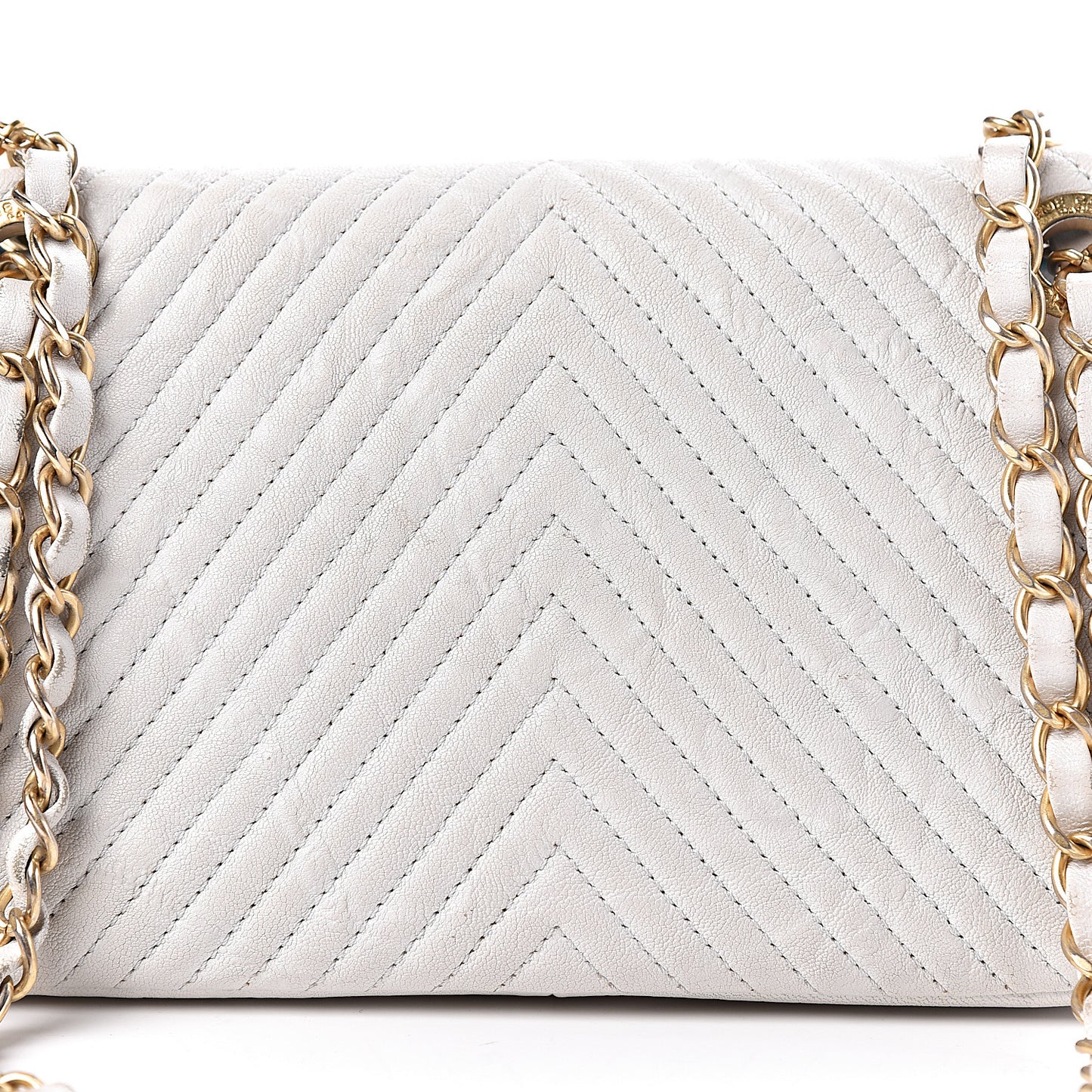 Calfskin Surpique Chevron Small Flap White