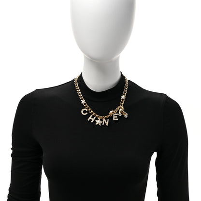 Chanel Crystal Pearl Star Rollerblade Logo Necklace Gold 2 of 5