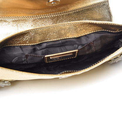 Dolce & Gabbana Snakeskin Jacquard Crystal Embellished Chain Clutch Gold 5 of 9