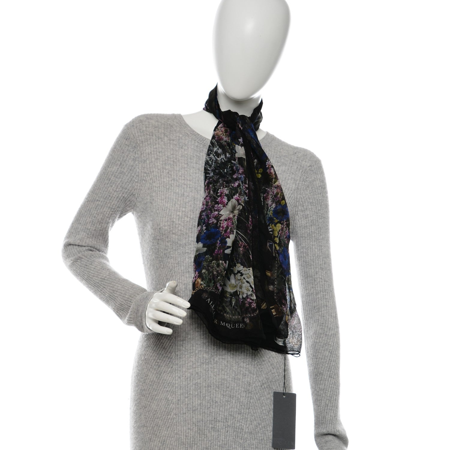 Alexander McQueen Silk Chiffon Wild Meadow Shawl Black 2 of 6