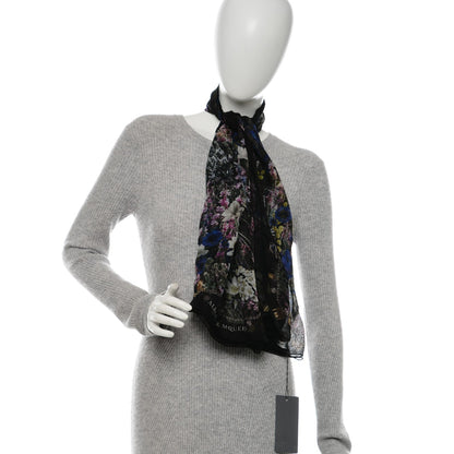 Alexander McQueen Silk Chiffon Wild Meadow Shawl Black 2 of 6