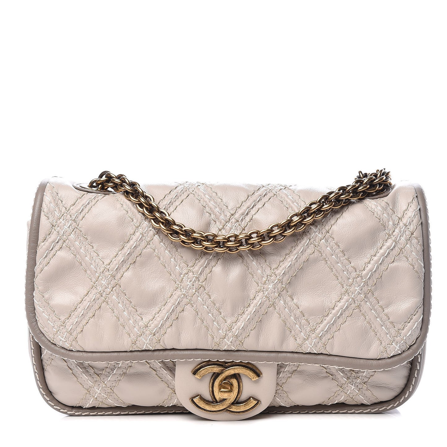 Calfskin Stitch Triptych Flap Beige