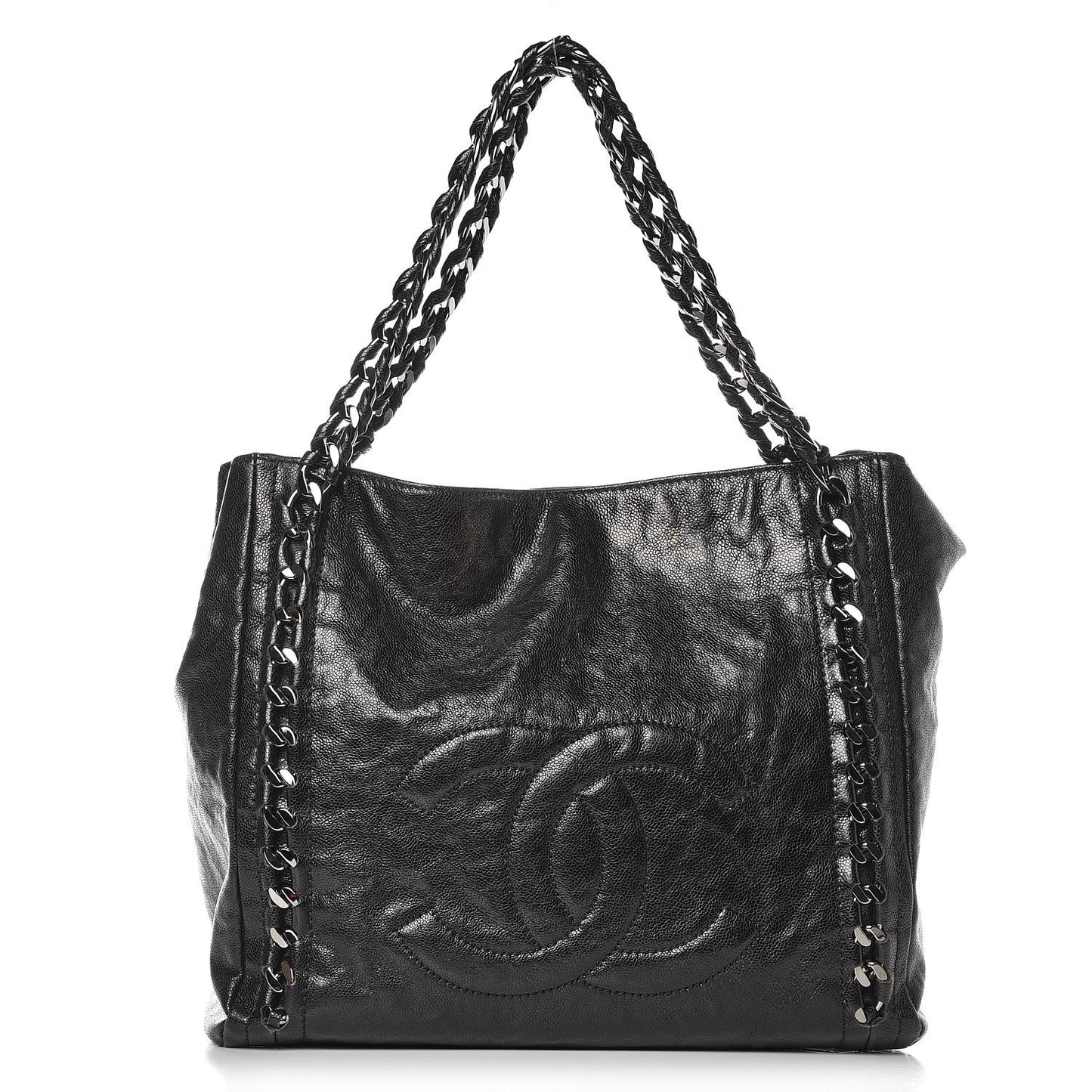 Glazed Caviar Modern Chain Tote Black