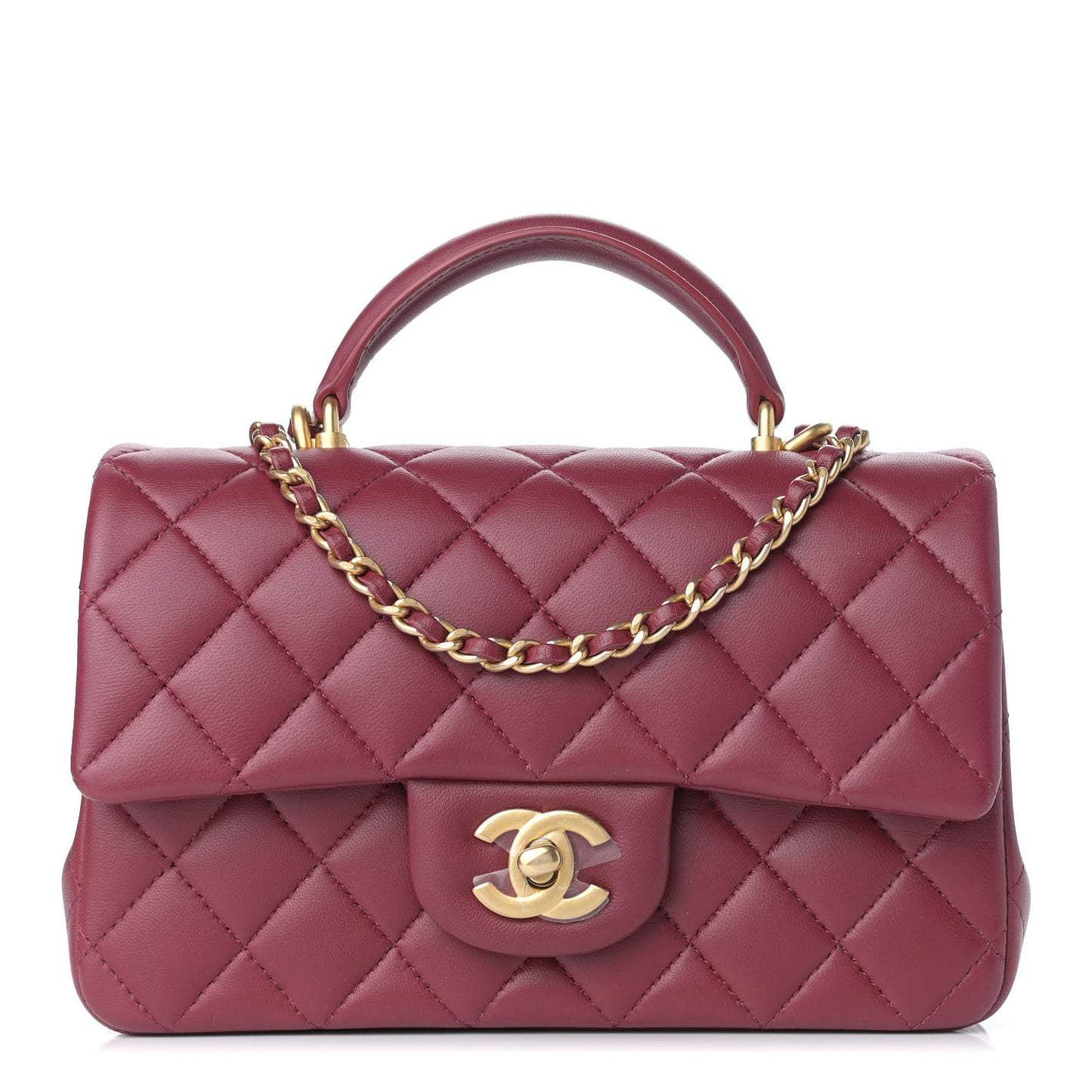 Lambskin Quilted Mini Top Handle Rectangular Flap Burgundy