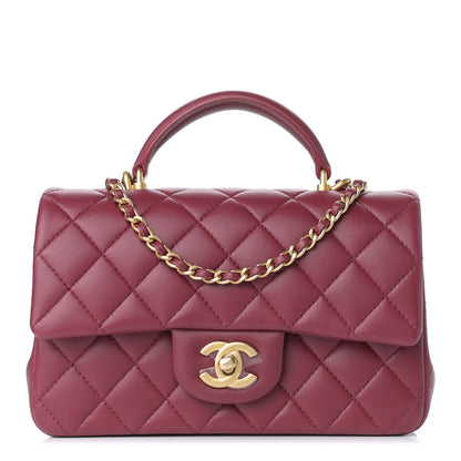 Chanel Lambskin Quilted Mini Top Handle Rectangular Flap Burgundy 1 of 8