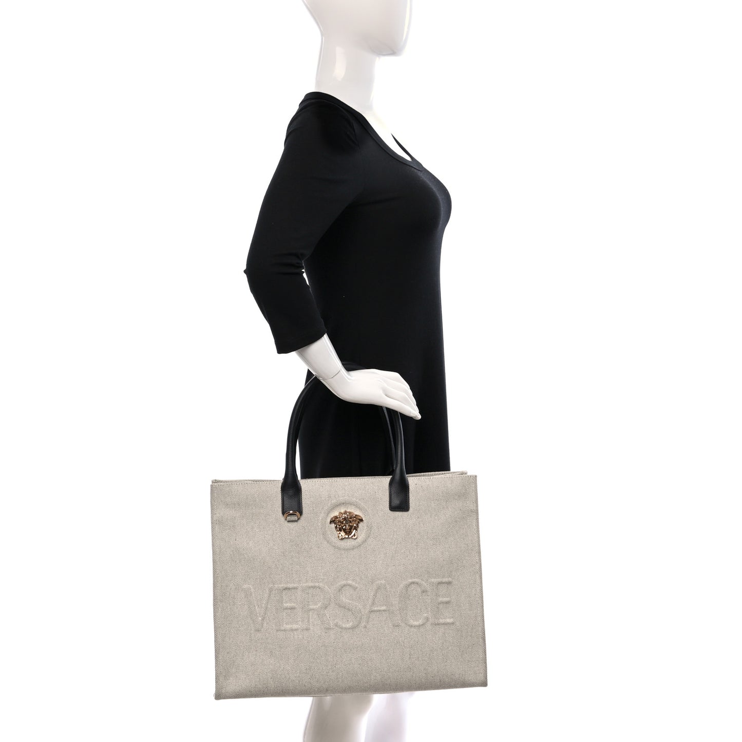 Canvas Calfskin La Medusa Tote Bag Beige