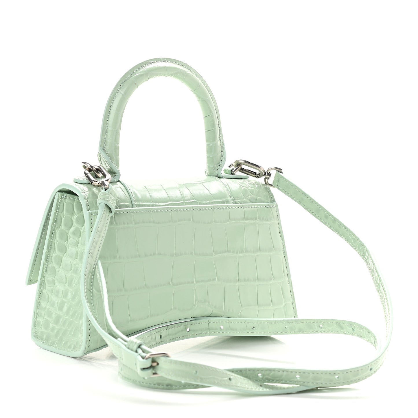 Shiny Calfskin Crocodile Embossed Hourglass Top Handle Bag XS Light Green