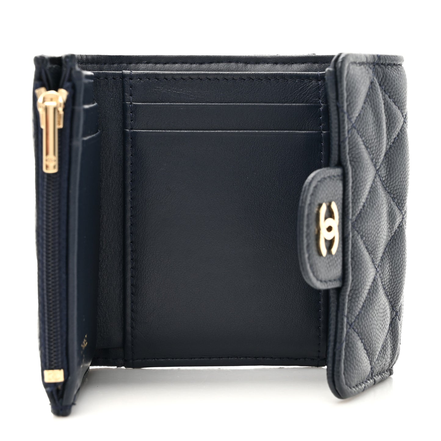 Caviar Quilted Compact Flap Wallet Navy
