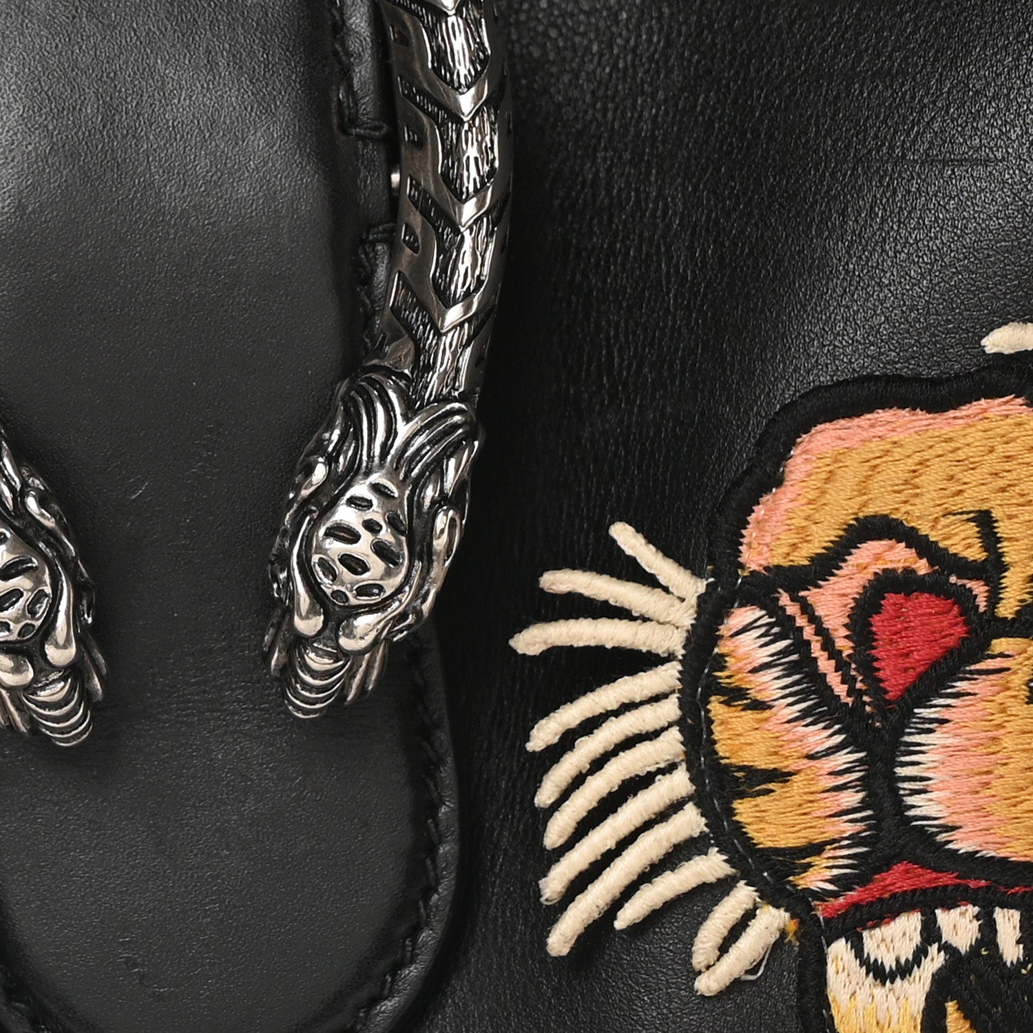 Gucci Calfskin Web Tiger Embroidered Large Dionysus Hobo Black 9 of 11