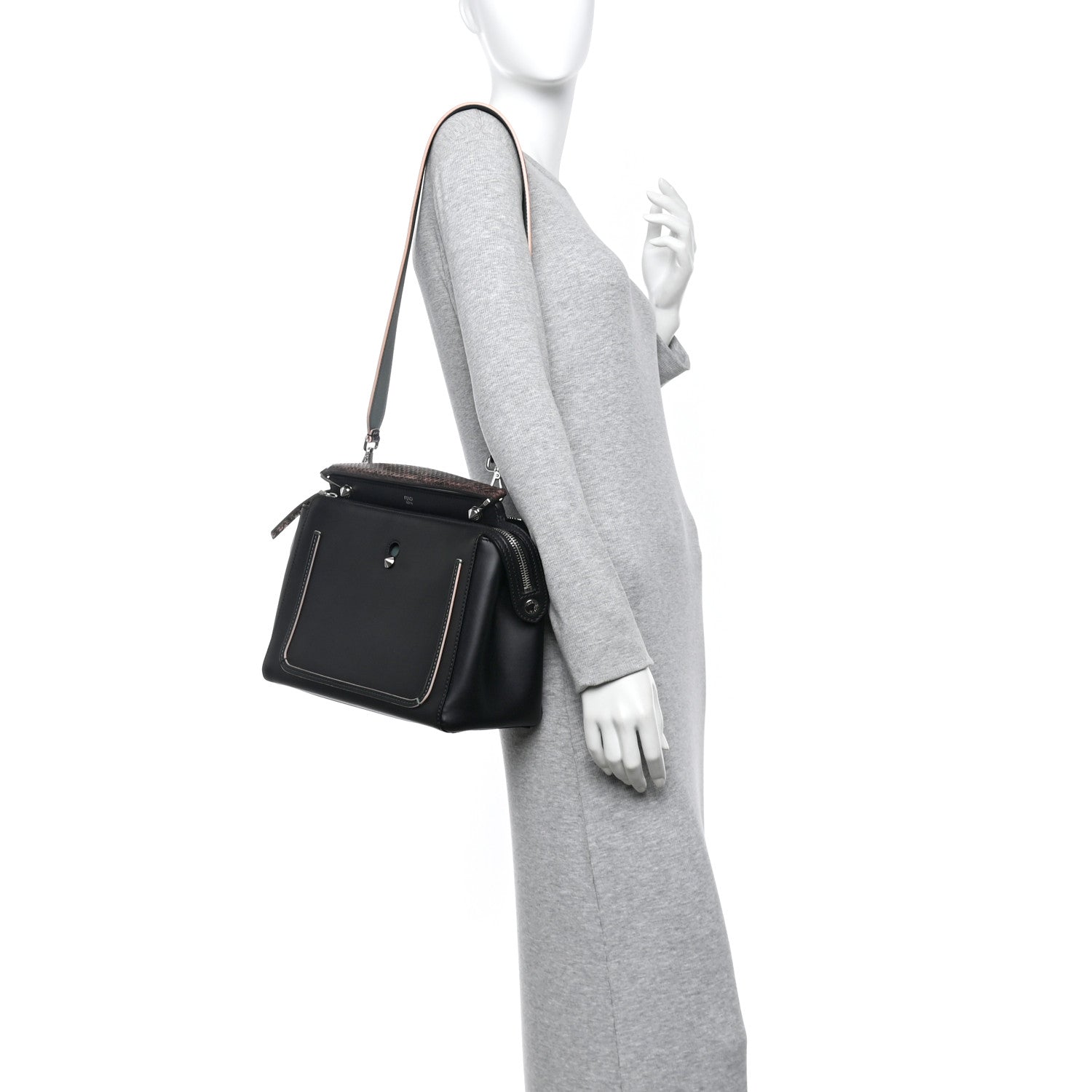 Fendi Vitello Baltico Dolce Elaphe DotCom Satchel Dark Grey 2 of 15