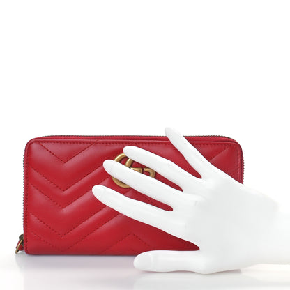 Gucci Calfskin Matelasse GG Marmont Zip Around Wallet Hibiscus Red 2 of 9