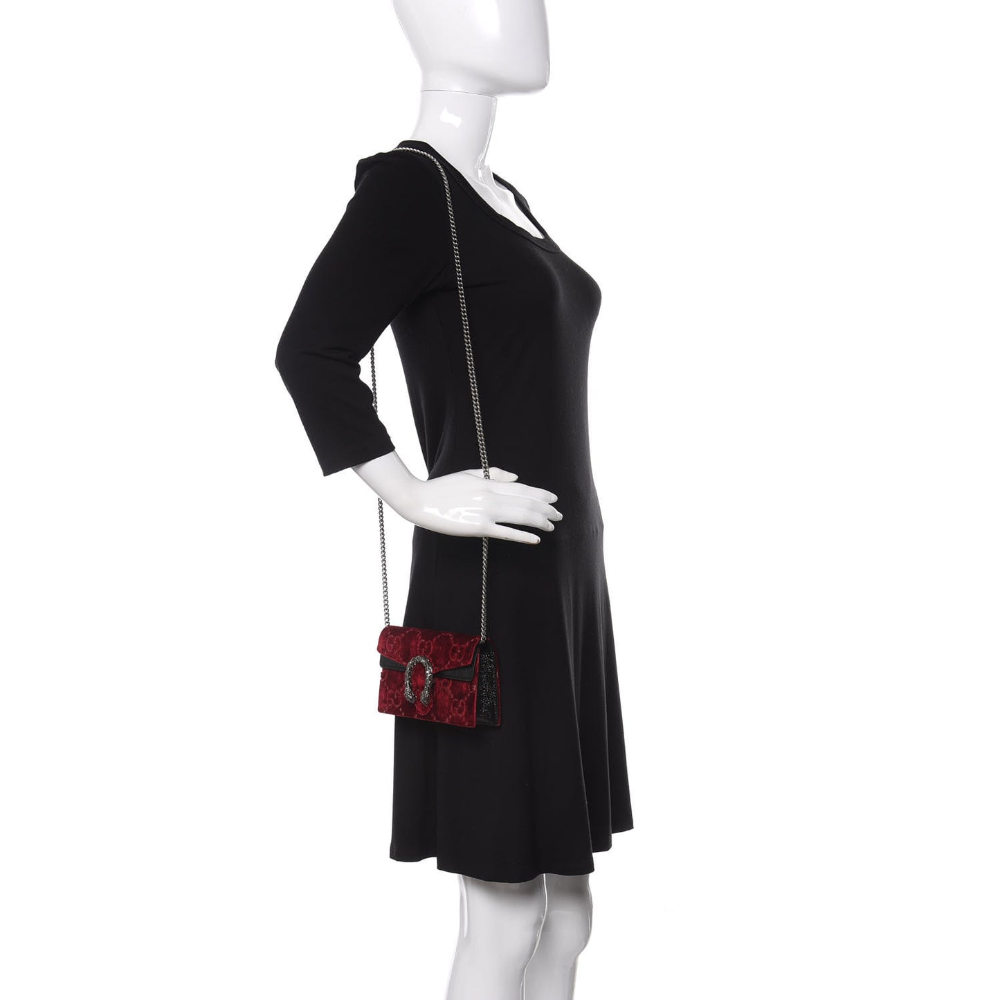 Velvet GG Monogram Super Mini Dionysus Shoulder Bag Red Cipria Black