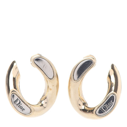 Christian Dior Logo Small Hoop Earrings Gold Silver 1 of 4