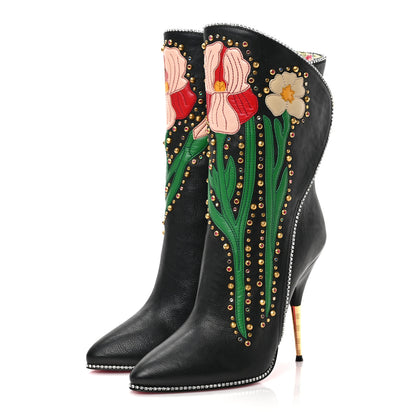 Gucci Calfskin Floral Crystal Embroidered Fosca Boots 38 Black 3 of 9