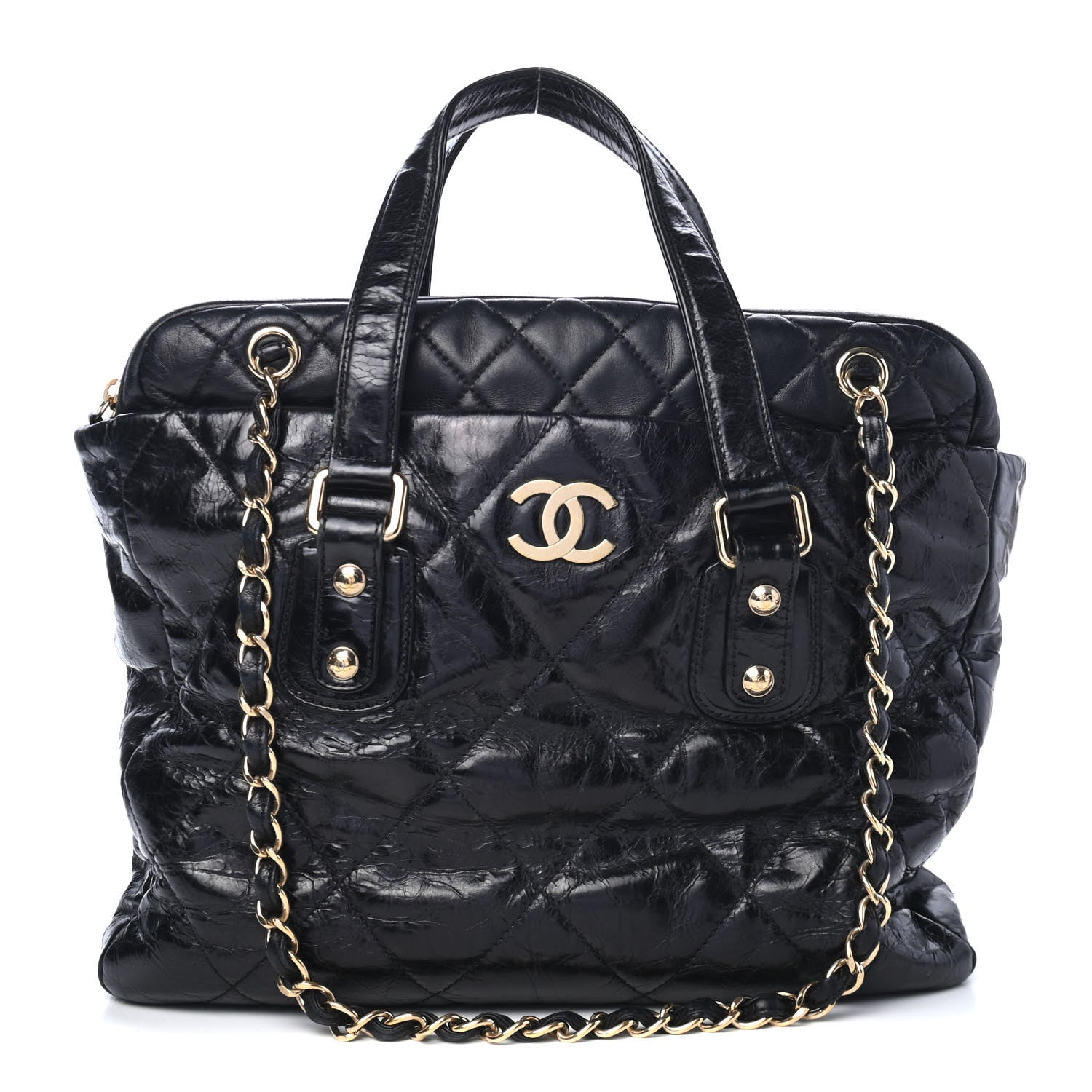 Chanel Glazed Calfskin Lambskin Quilted Portobello Tote Black 1 of 4