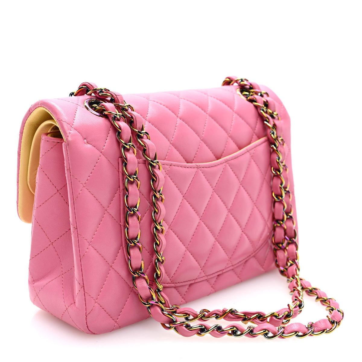 Chanel Lambskin Quilted Small Double Flap Pink Yellow 3 of 10