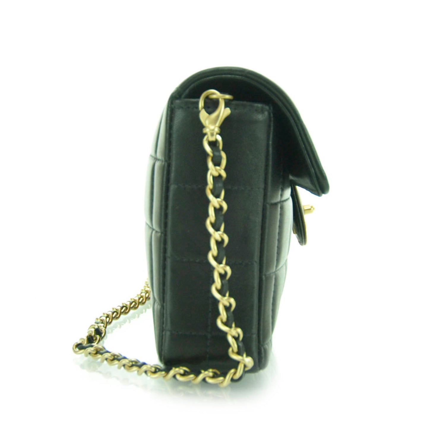 Lambskin East West Chocolate Bar Flap Black