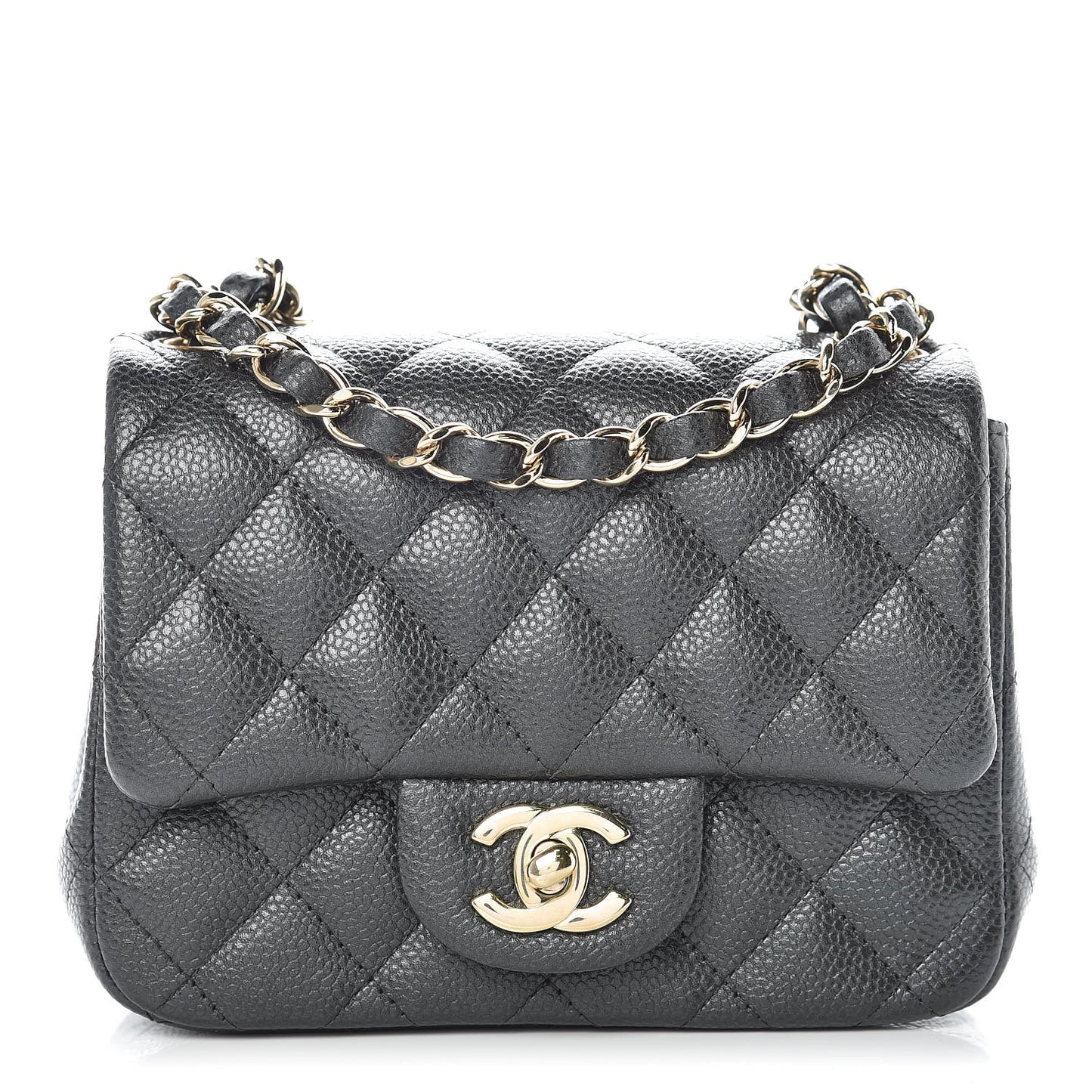 Caviar Quilted Mini Square Flap Dark Grey