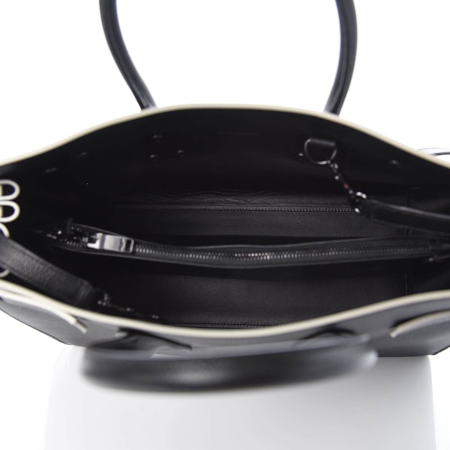 Saint Laurent Grained Calfskin Topstitch Small Sac De Jour Black Porcelain 6 of 9