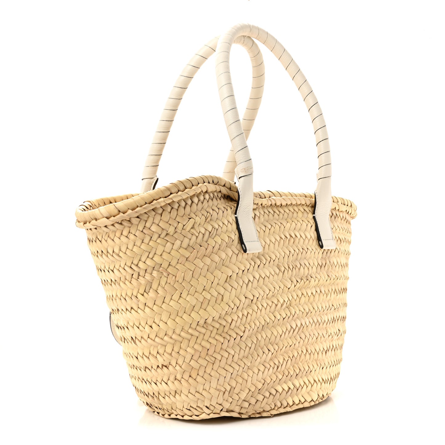 Raffia Grain Calfskin Medium Marcie Basket White