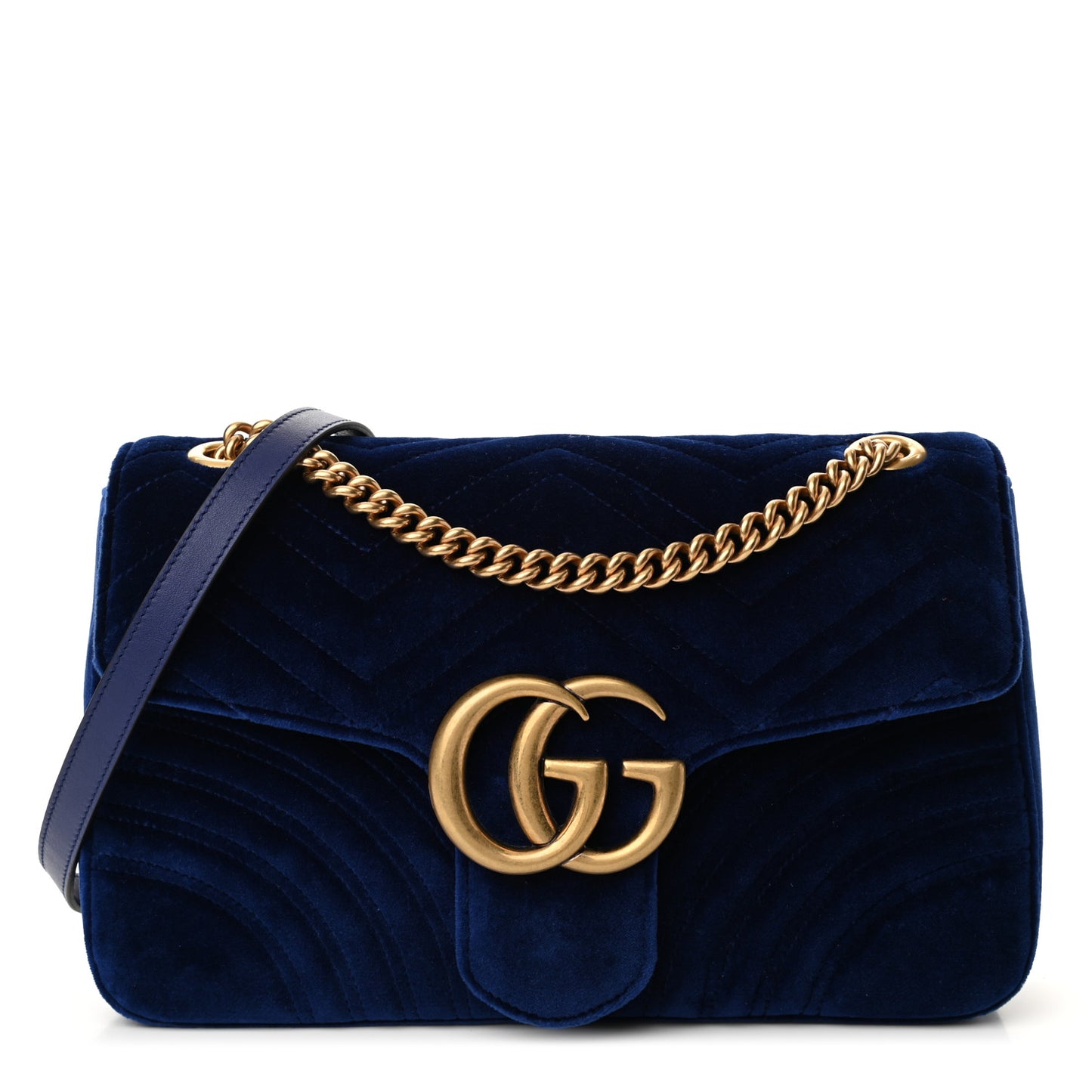 Velvet Matelasse Medium GG Marmont Shoulder Bag Cobalt Blue