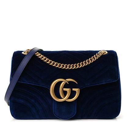 Gucci Velvet Matelasse Medium GG Marmont Shoulder Bag Cobalt Blue 1 of 12