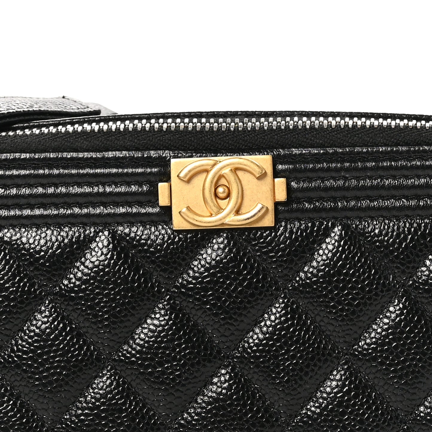 Caviar Quilted Boy Zip Phone Holder With Chain Black