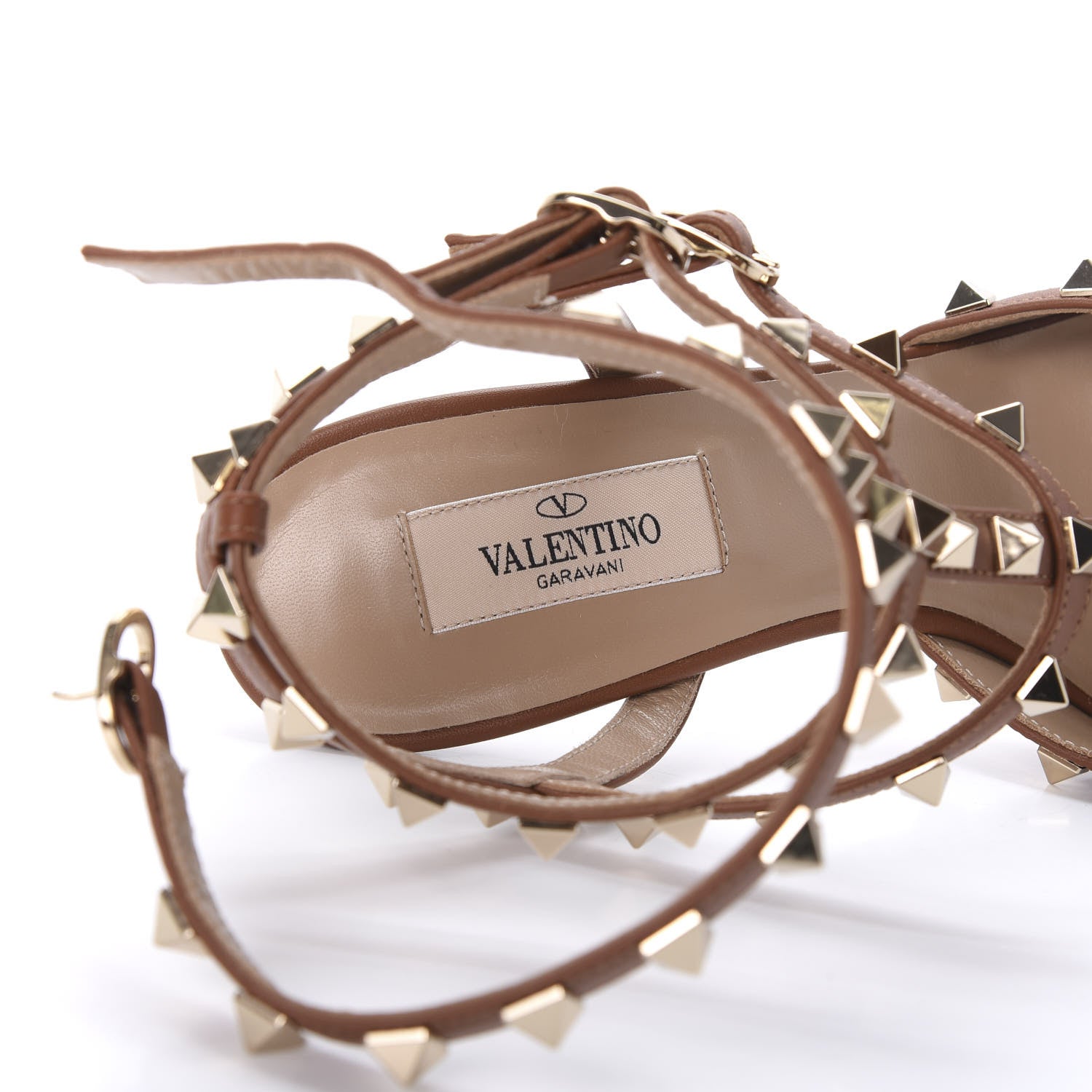 Valentino Garavani Pebbled Calfskin Rockstud Ankle Strap 65mm Pumps 38.5 Cuoio 7 of 9