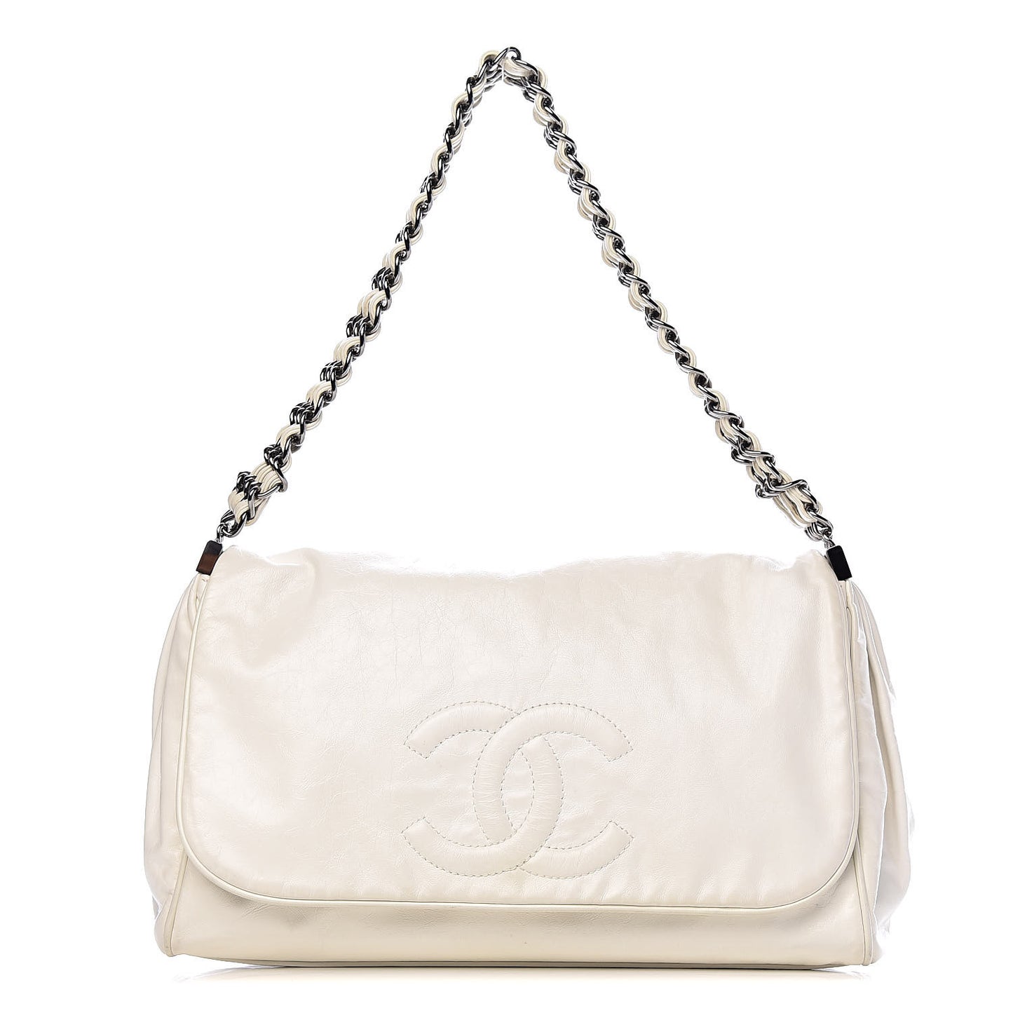 Calfskin Large Rock and Chain Flap White