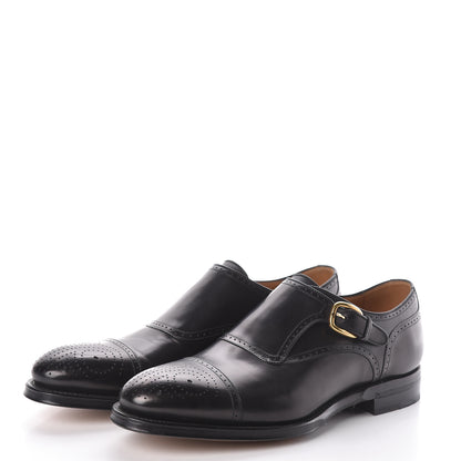 Gucci Calfskin Mens Brogue Captoe Monk Strap Loafers 8 Black 3 of 7