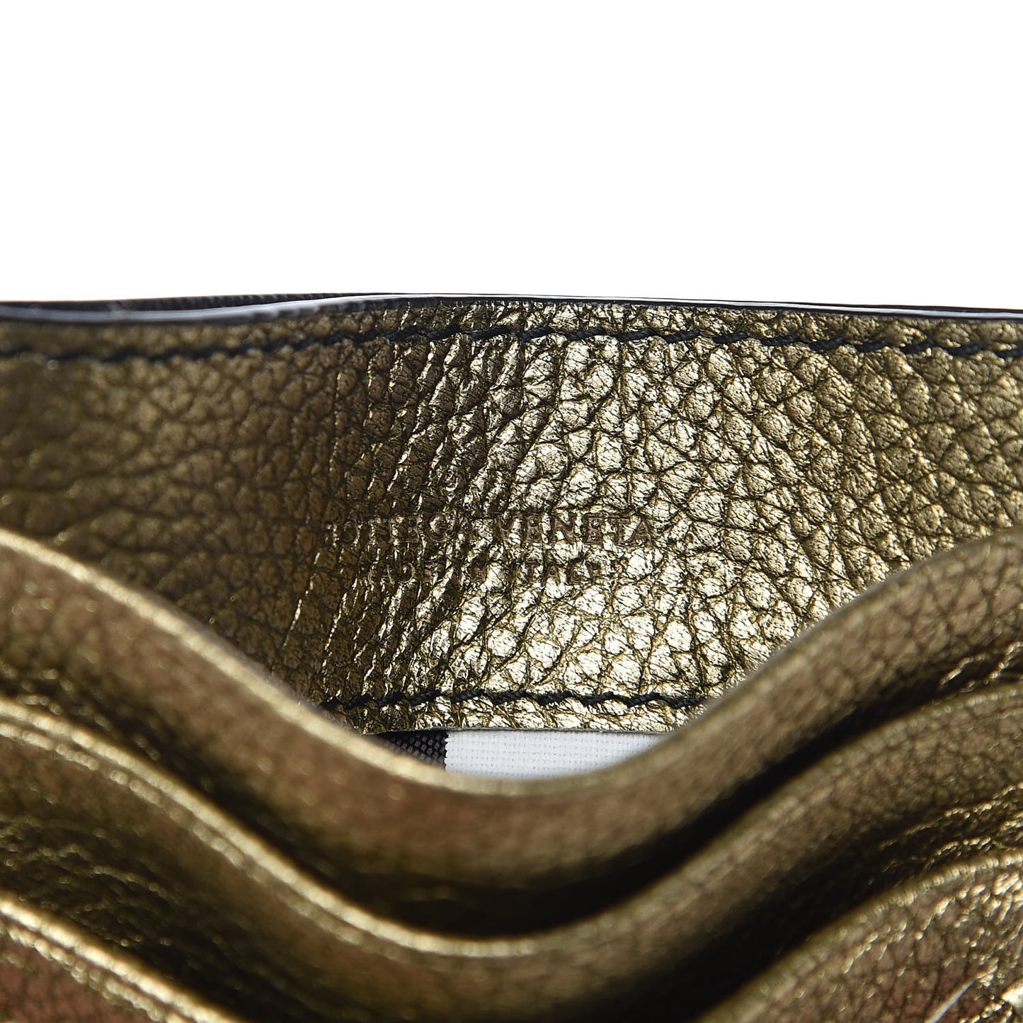 Metallic Calfskin Intrecciato VN Card Case Dark Gold