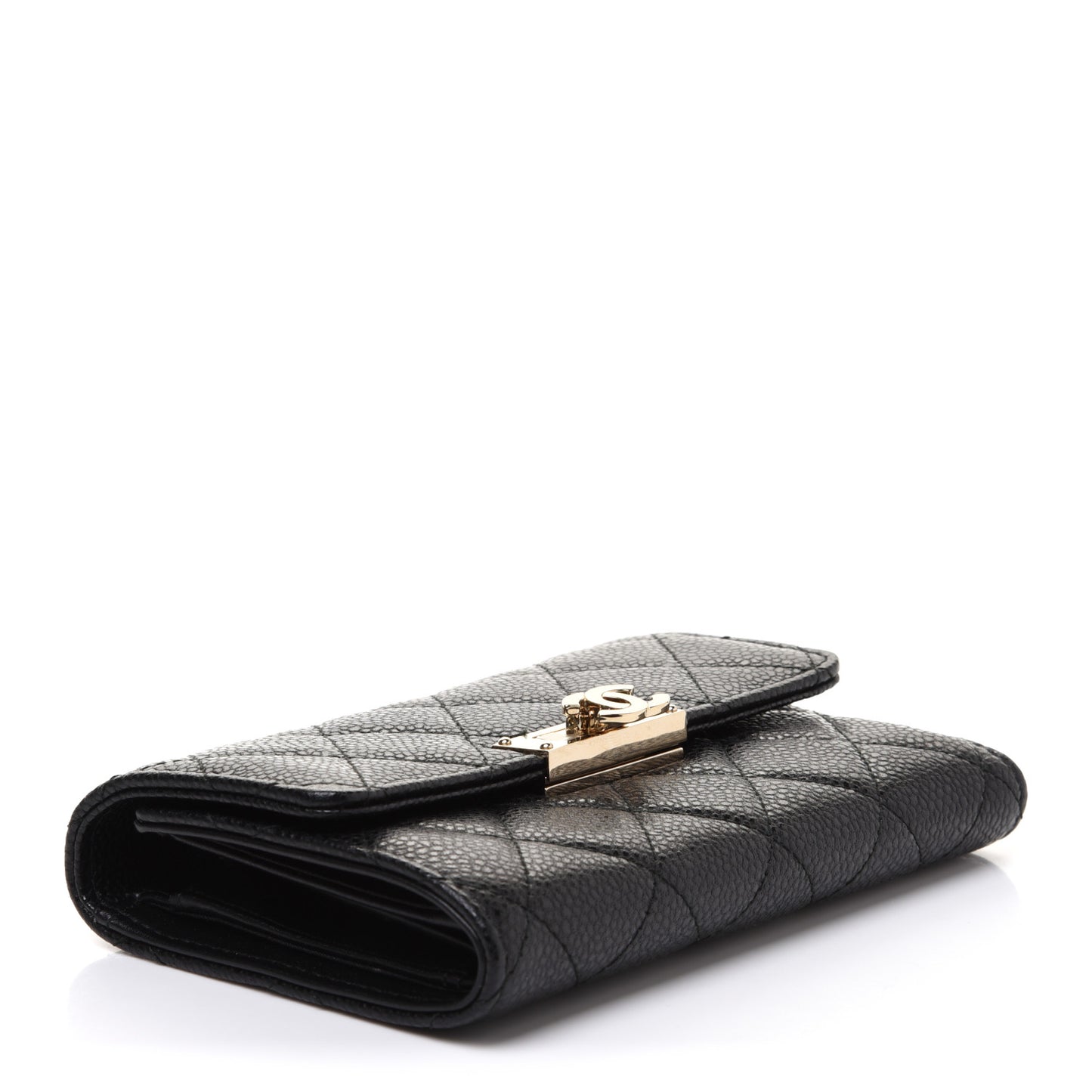 Caviar Quilted Small Golden Class Flap Wallet Black