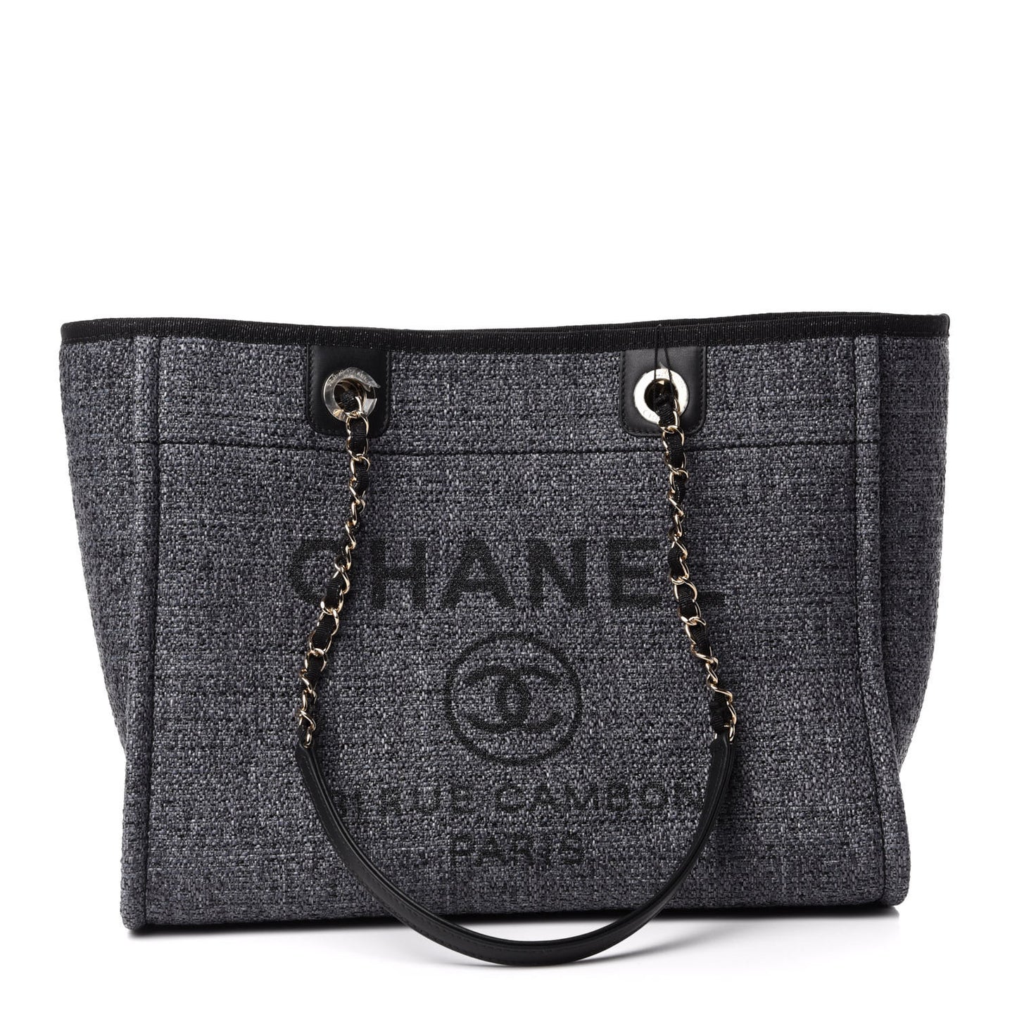 Woven Straw Raffia Small Deauville Tote Charcoal