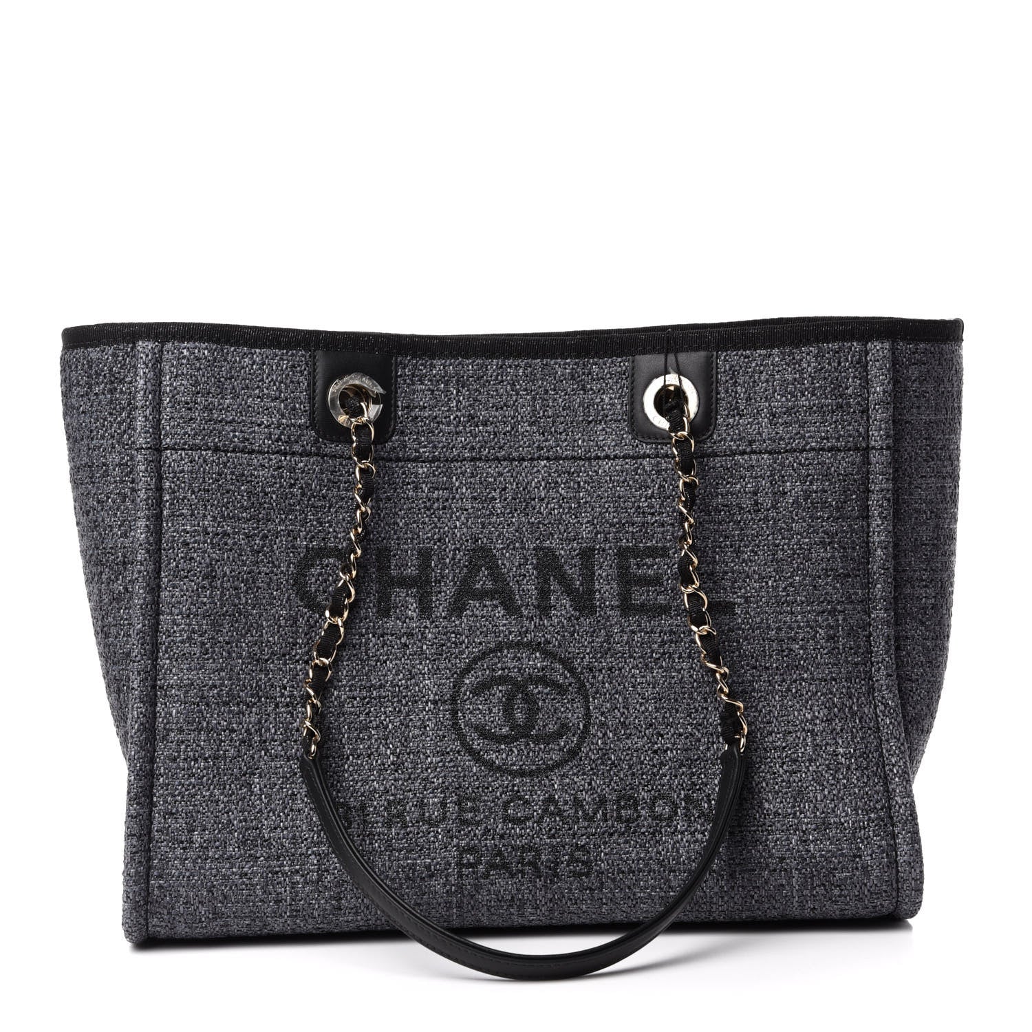 Chanel Woven Straw Raffia Small Deauville Tote Charcoal 1 of 11