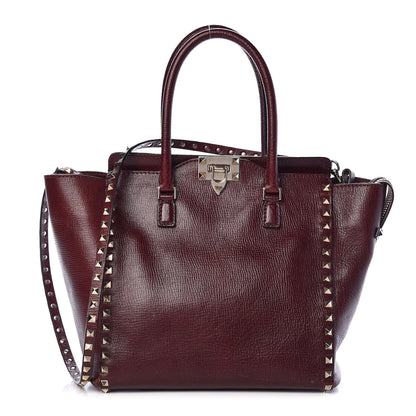 Valentino Garavani Textured Calfskin Rockstud Double Handle Tote Wine 1 of 10