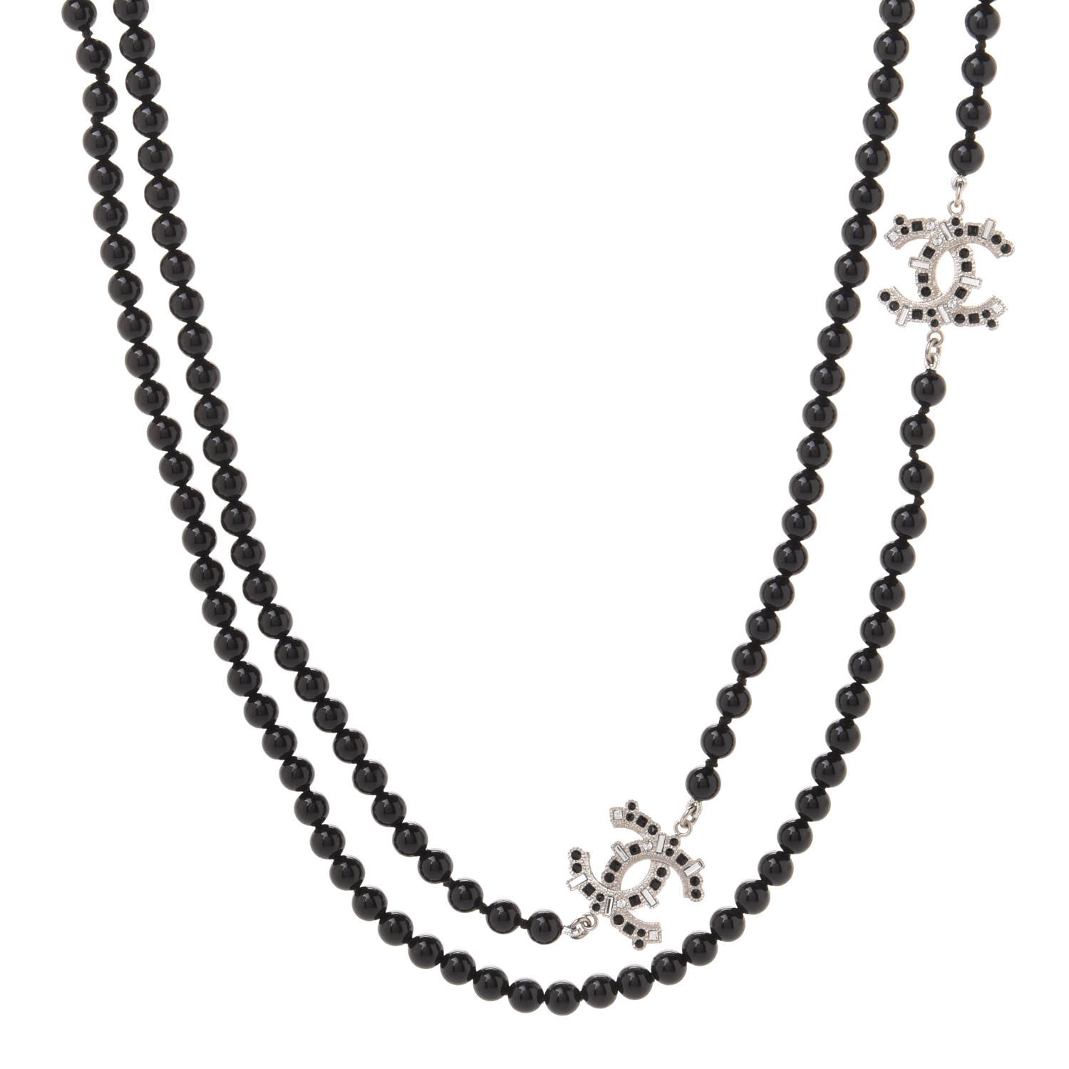 Chanel Ruthenium Crystal Baguette Pearl Beaded CC Long Necklace Black 1 of 6