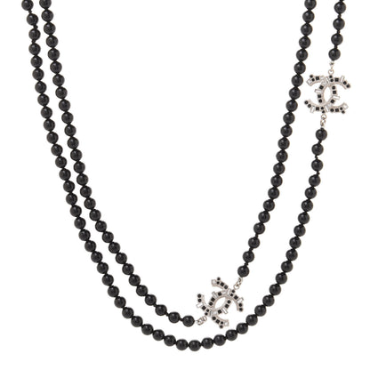 Chanel Ruthenium Crystal Baguette Pearl Beaded CC Long Necklace Black 1 of 6