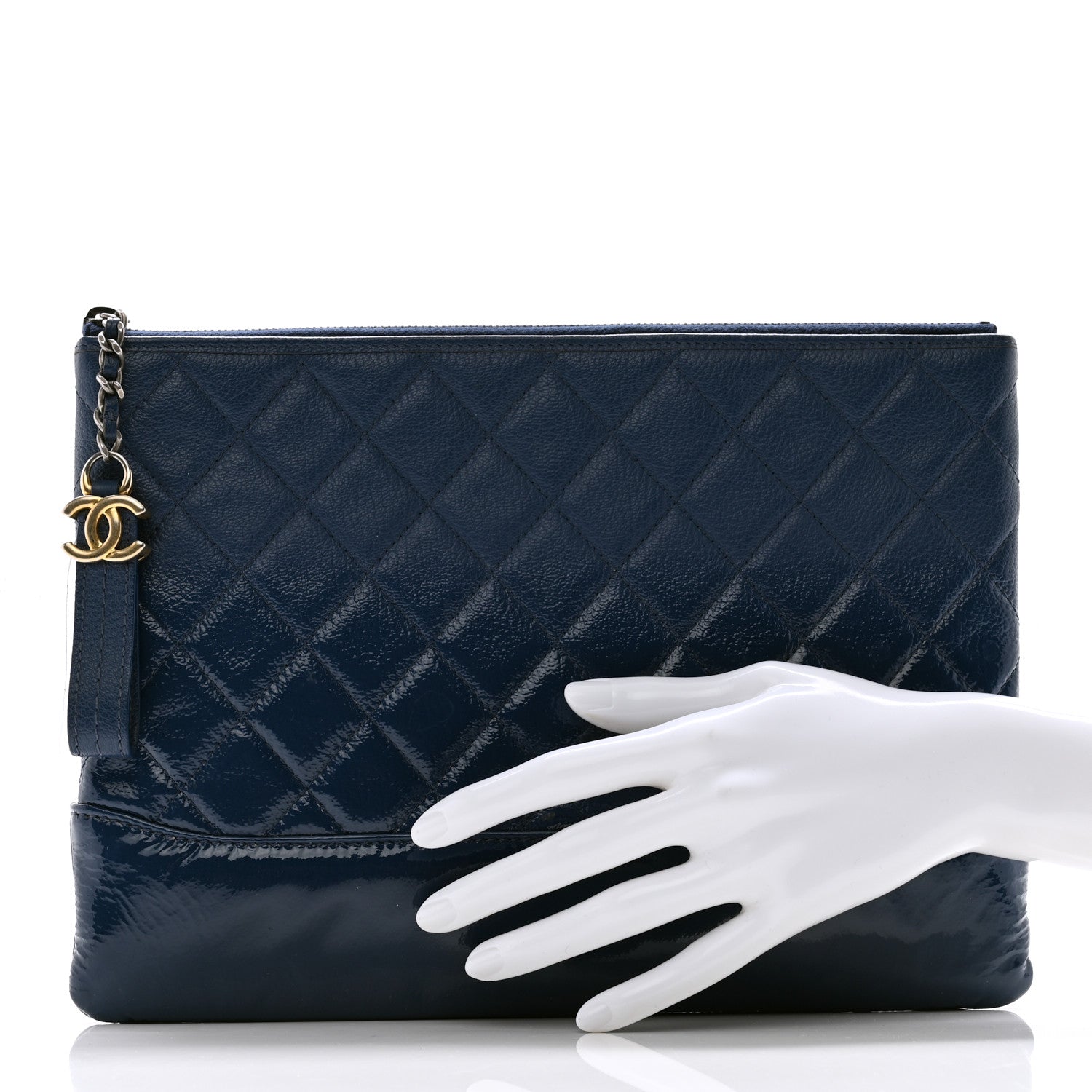 Chanel Patent Goatskin Quilted Medium Gabrielle Cosmetic Case Dark Blue 2 of 9