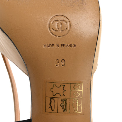 Chanel Lambskin Pointed Cap Toe CC Slingback Heels 39 Beige Black 8 of 14