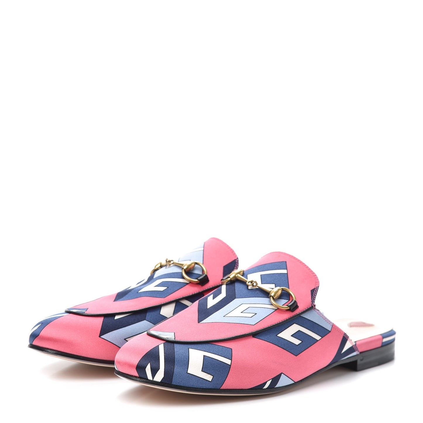 Satin GG Wallpaper Womens Princetown Slippers 38.5 Pink Flamboyant Blue Black