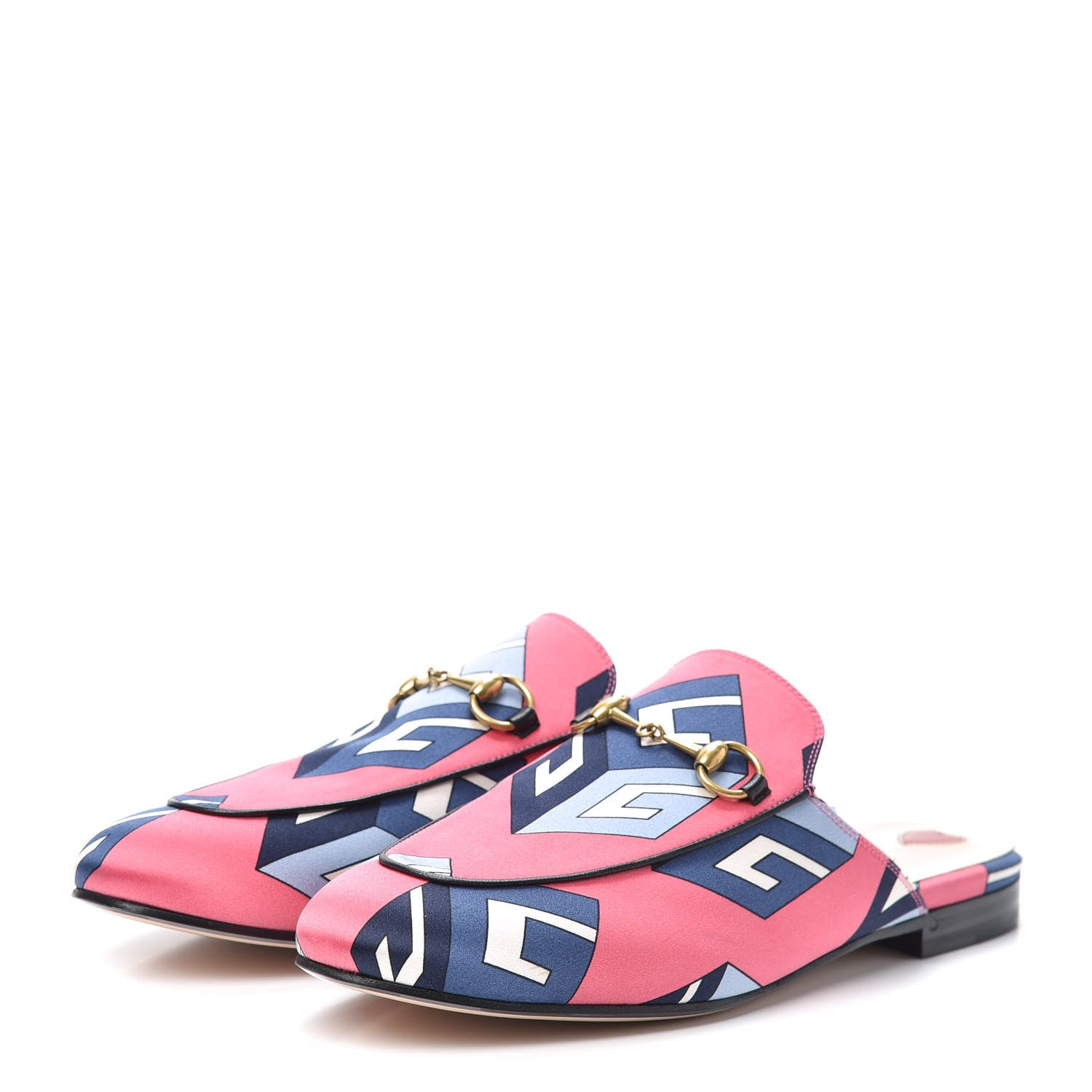 Gucci Satin GG Wallpaper Womens Princetown Slippers 38.5 Pink Flamboyant Blue Black 3 of 7
