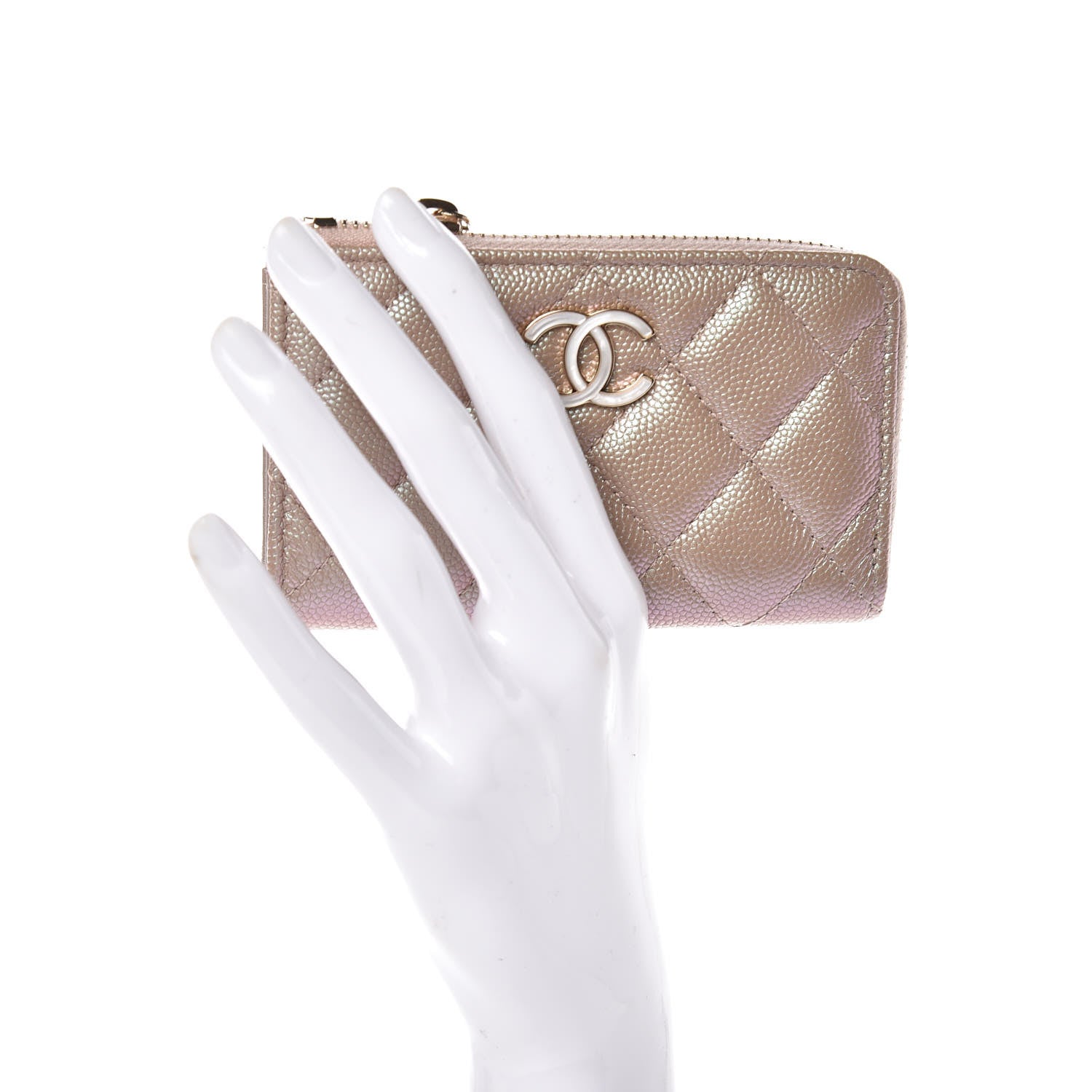 Chanel Iridescent Caviar Quilted Key Holder Case Light Gold 2 of 8