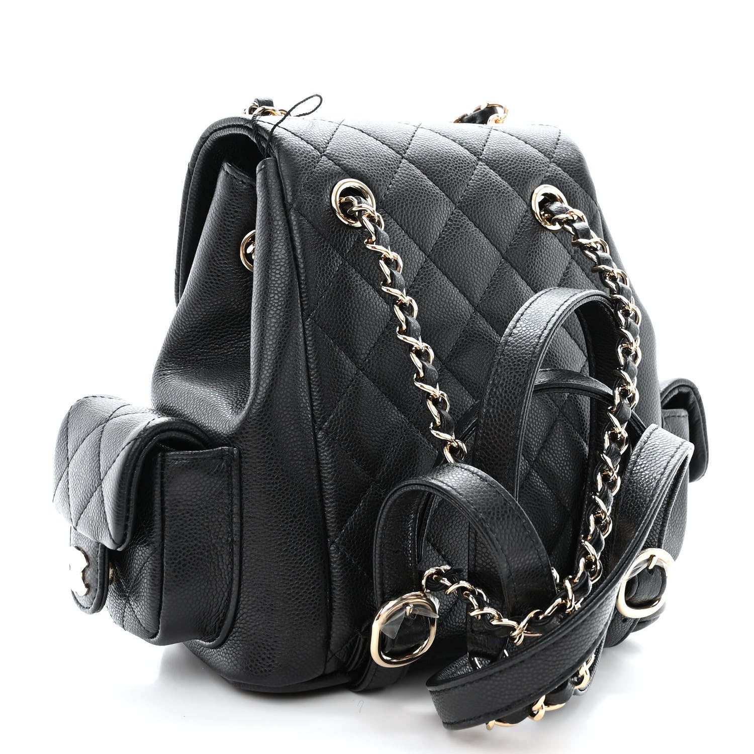 Chanel Shiny Caviar Quilted Small Pockets Drawstring Backpack Black 3 of 11