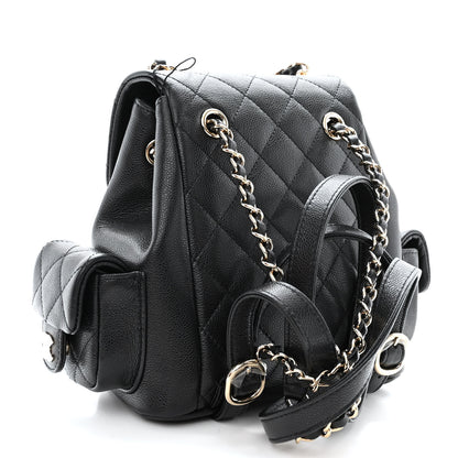 Chanel Shiny Caviar Quilted Small Pockets Drawstring Backpack Black 3 of 11