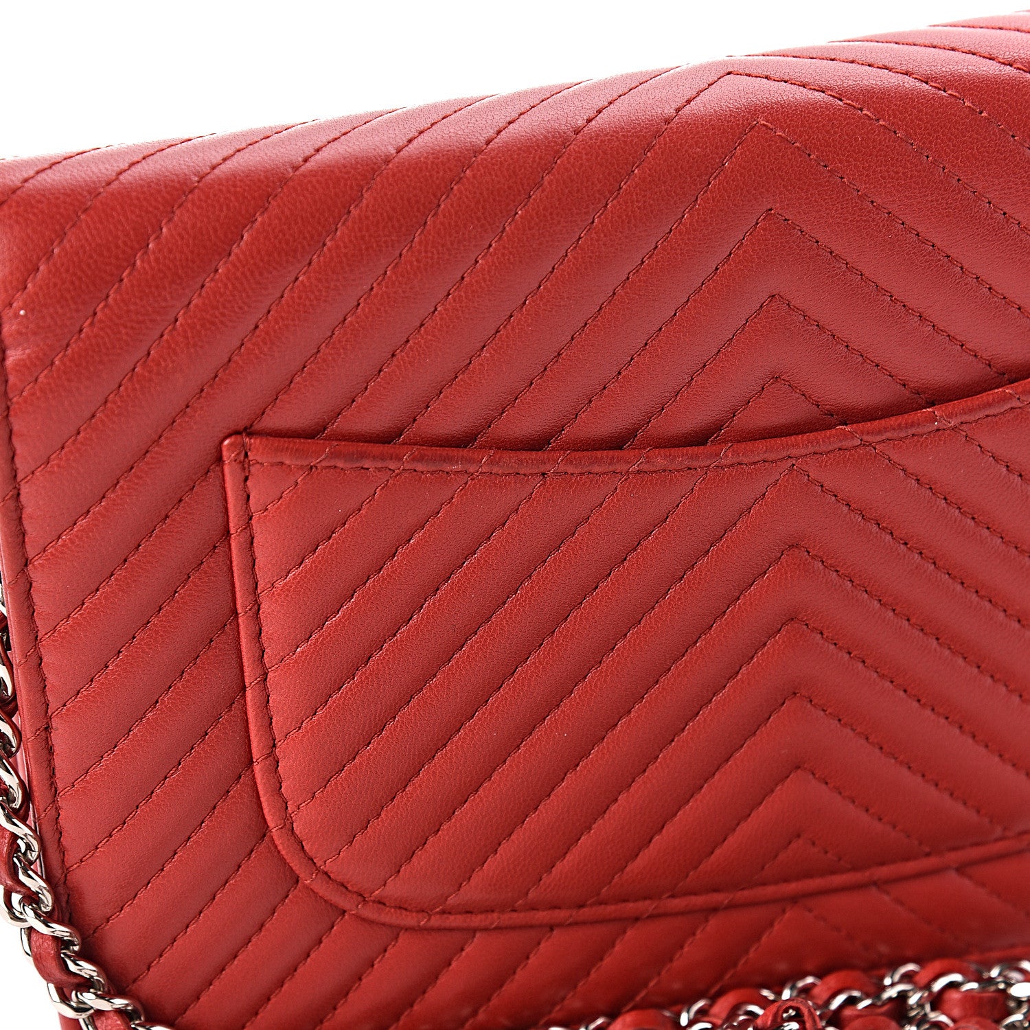 Chanel Lambskin Chevron Quilted Wallet On Chain WOC Red 13 of 15
