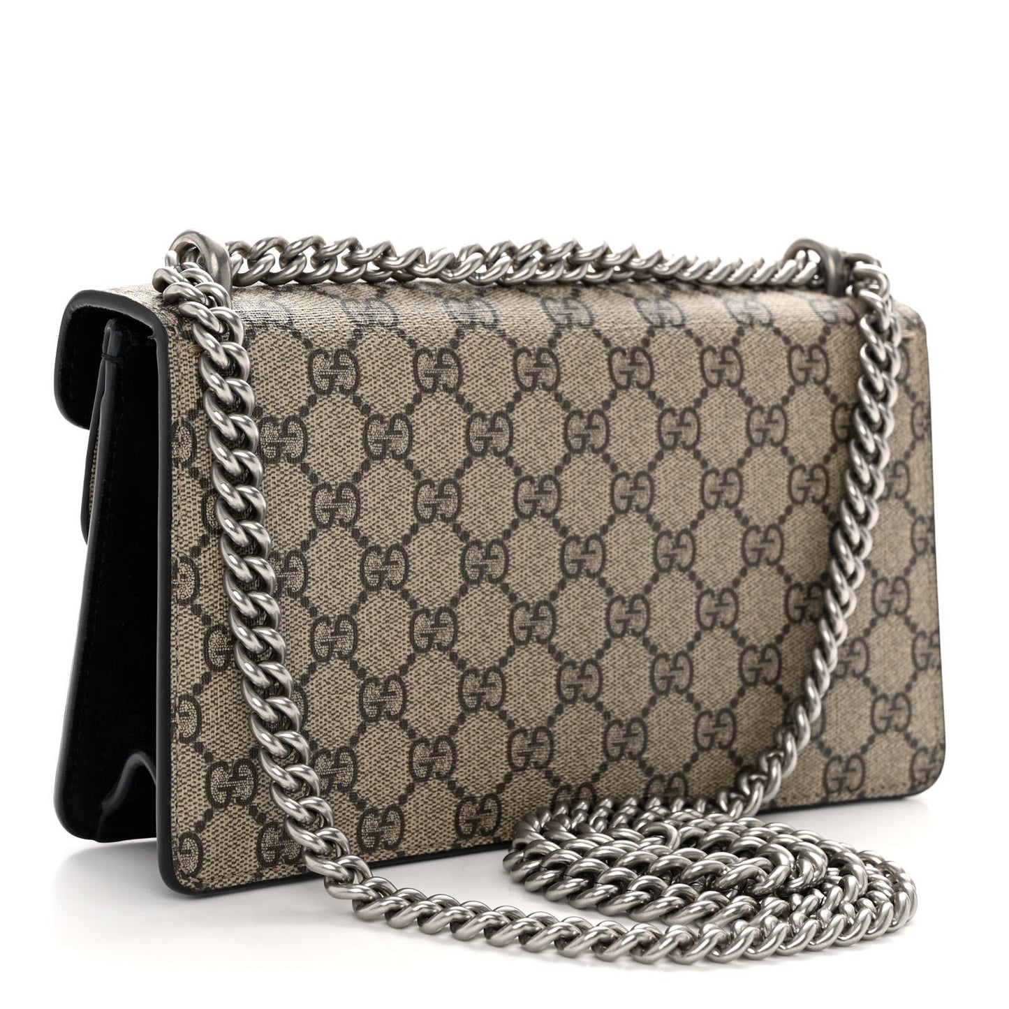 GG Supreme Monogram Suede Crystal Small Dionysus Shoulder Bag Beige Ebony Black